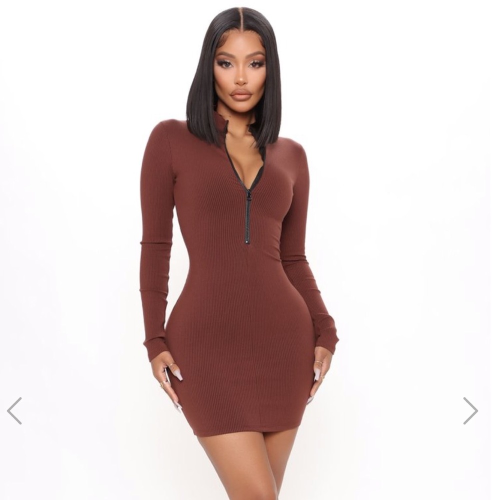 Elegant Brown Long Sleeve Dress